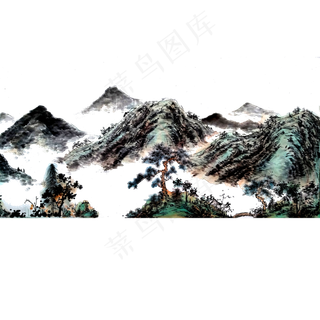 山水水墨风景PNG树山