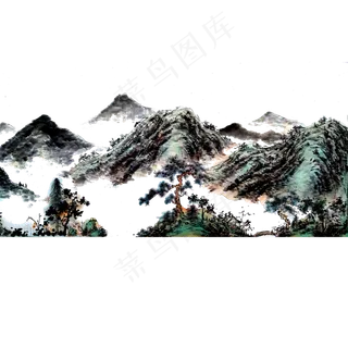 山水水墨风景PNG树山