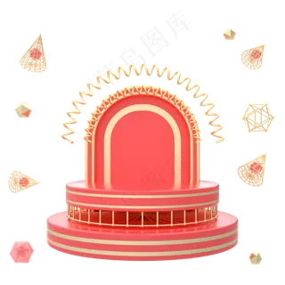 C4D红金立体促销电商舞台,免抠元素