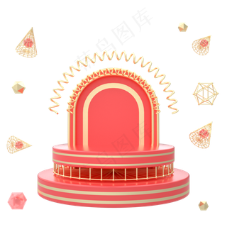 C4D红金立体促销电商舞台,免抠元素