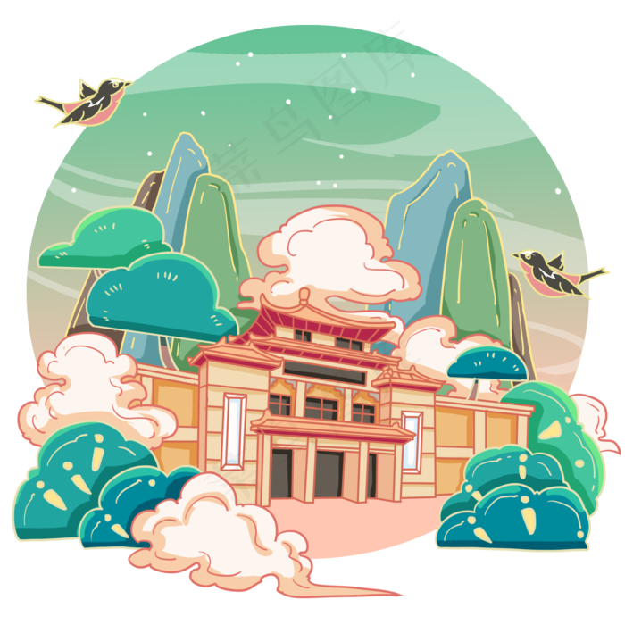 古风楼阁洛阳博物馆,免抠元素