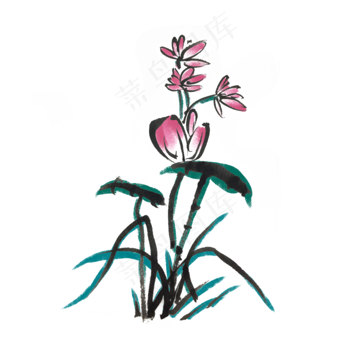 荷叶水墨风手绘插画