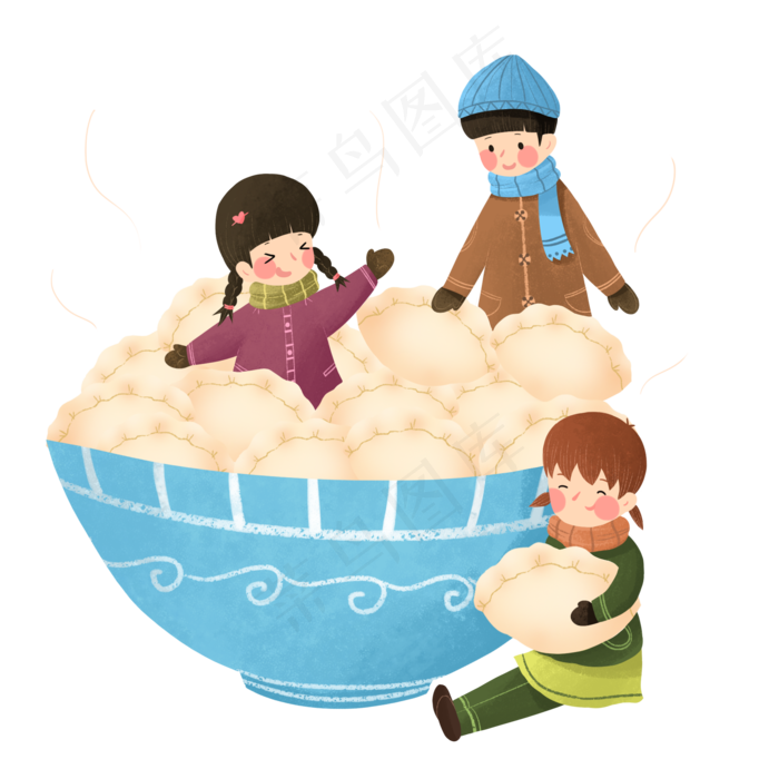 手绘卡通可爱冬至冬天插画,免抠元素