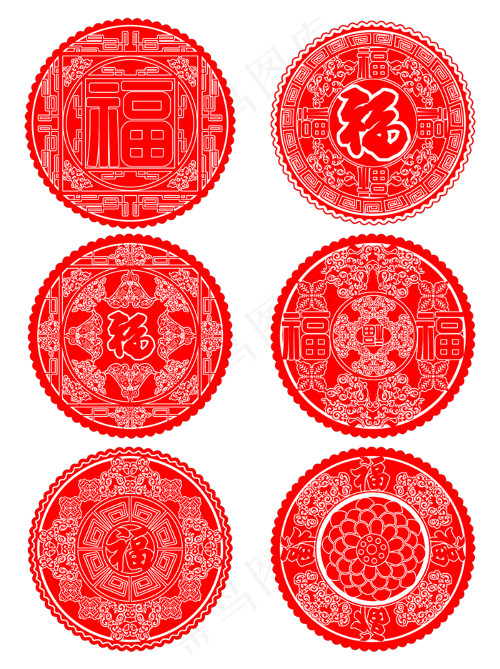 中国风红色图案窗花剪纸创意福字,免抠元素(1024X1369(DPI:300))psd模版下载