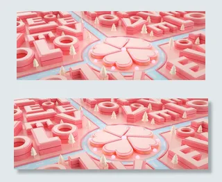 C4D七夕节LOVE粉色浪漫爱心电商展台