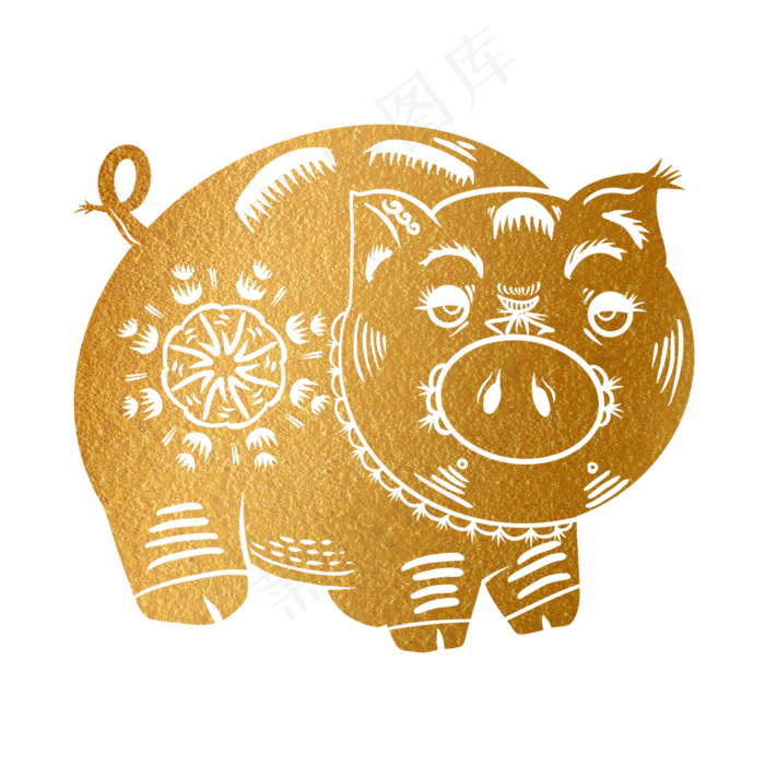 2019新年手绘卡通剪纸猪,免抠元素