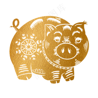 2019新年手绘卡通剪纸猪,免抠元素