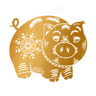 2019新年手绘卡通剪纸猪,免抠元素