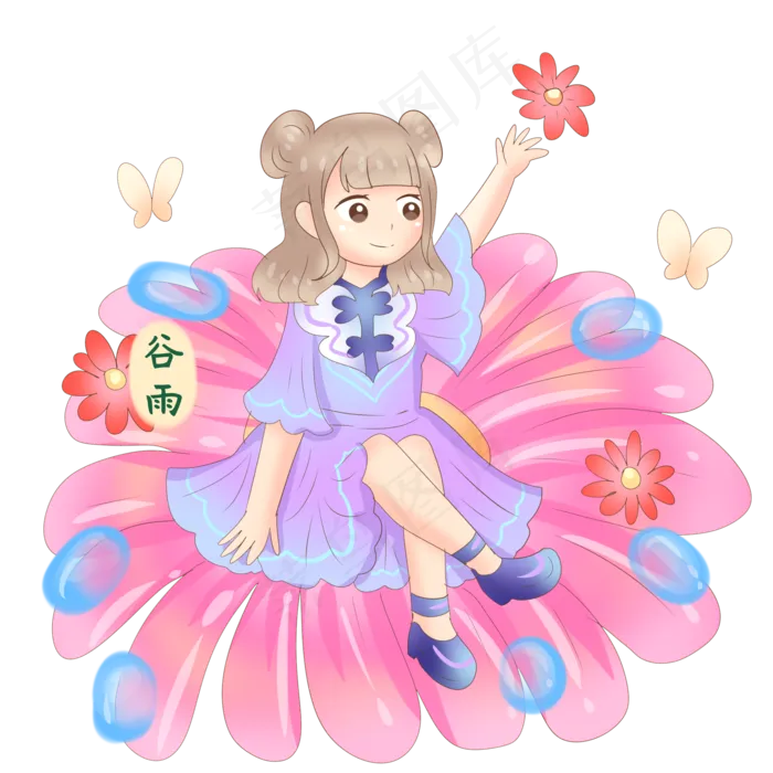 谷雨坐在小花的女孩(2000X2000(DPI:299))psd模版下载