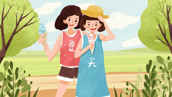 夏天来了吃冰淇淋可爱小清新