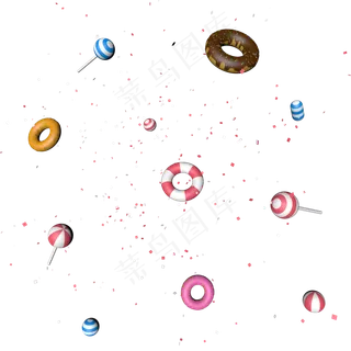 3D炫彩糖果漂浮素材C4D甜点喜庆棒�,免抠元素