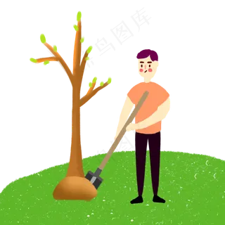春天植树节男孩植树种树可爱