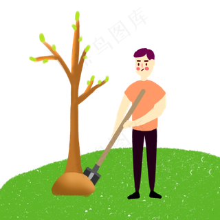 春天植树节男孩植树种树可爱