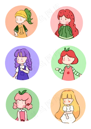 夏日水果拟人女孩卡通创意头像套
