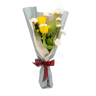 黄玫瑰花束红色蝴蝶结