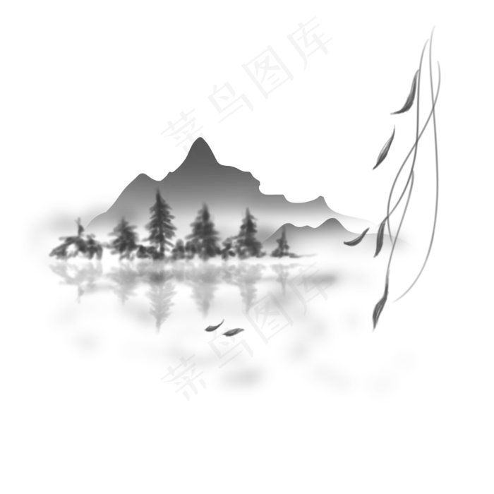 水墨风格中国风传统山雾气水面(3000X3000(DPI:300))psd模版下载