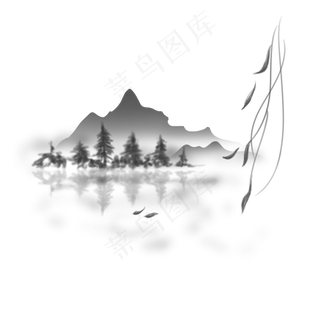 水墨风格中国风传统山雾气水面