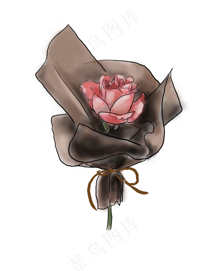 手绘香槟色玫瑰花束