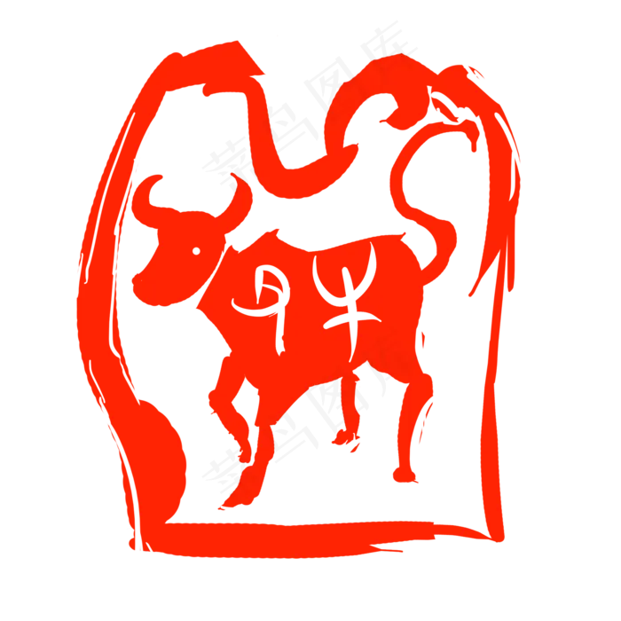 红色牛印章卡通(2000X2000(DPI:300))psd模版下载