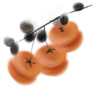 中国风水墨大柿子,免抠元素