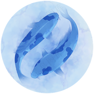 唯美古风青花瓷锦鲤青花鲤鱼手绘,免抠元素