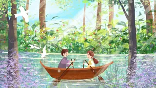 夏日森林划船游玩风景