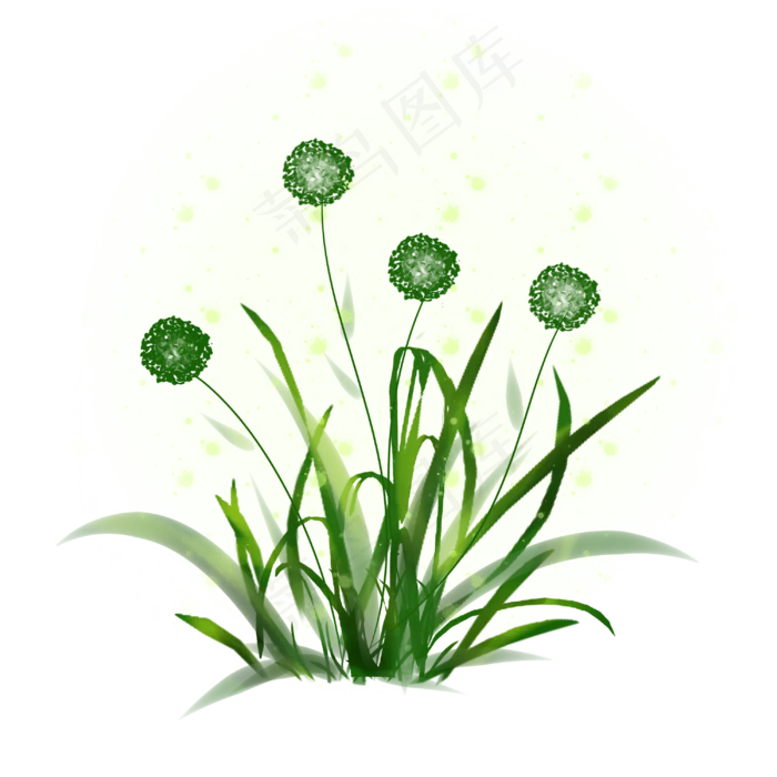 蒲公英春天绿色花草手绘装饰,免抠元素