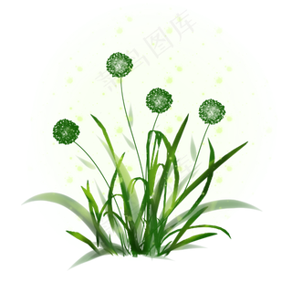 蒲公英春天绿色花草手绘装饰,免抠元素