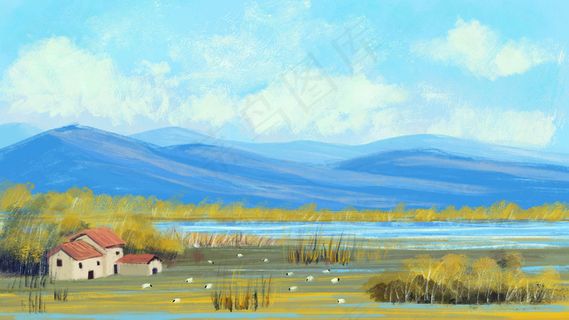 立秋秋天节气风景油画风格