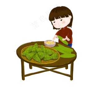 端午节小女孩包粽子