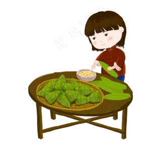 端午节小女孩包粽子