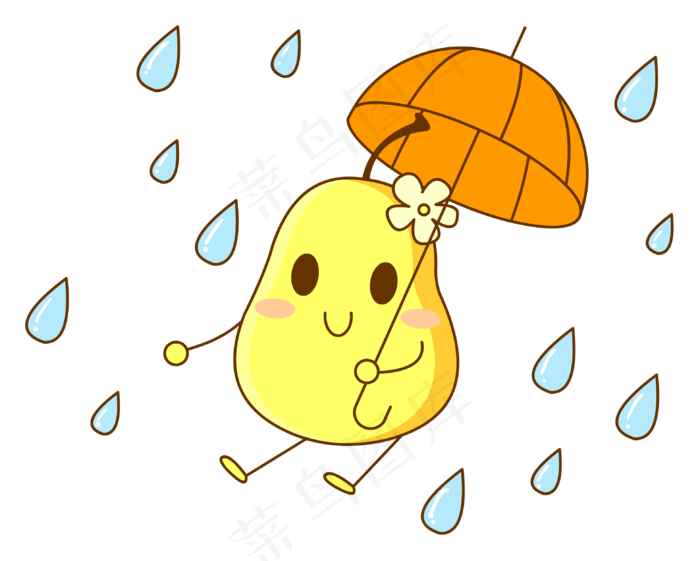 卡通雨伞和可爱梨子拟人化免抠图