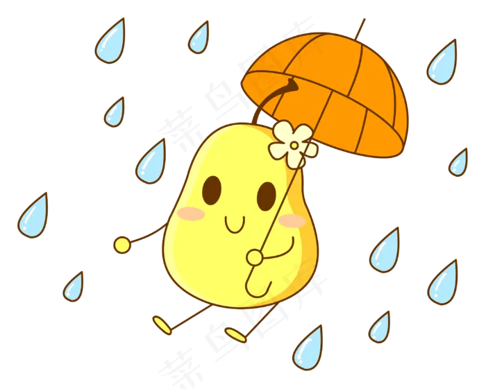 卡通雨伞和可爱梨子拟人化免抠图(3137*2515px 300 dpi )eps,ai矢量模版下载