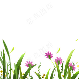 手绘卡通春天花丛png素材,免抠元素