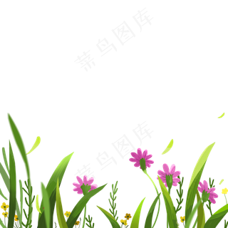 手绘卡通春天花丛png素材,免抠元素