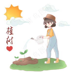 植树节浇水的小女孩