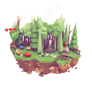 黄色悬空山上的绿色森林,免抠元素