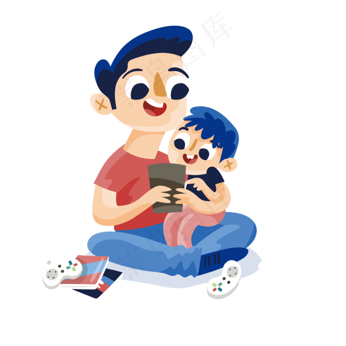 陪儿子玩游戏的父亲矢量素材