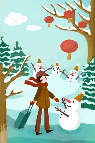 过年回家雪人路上欢迎