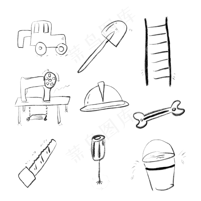 五一劳动节手绘劳动工具免扣PNG