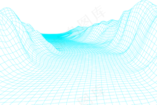 蓝色网格科技感抽象地面线条矢量,免抠元素