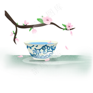 中国风青花瓷茶水桃花枝