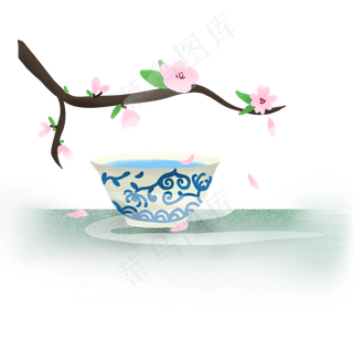 中国风青花瓷茶水桃花枝