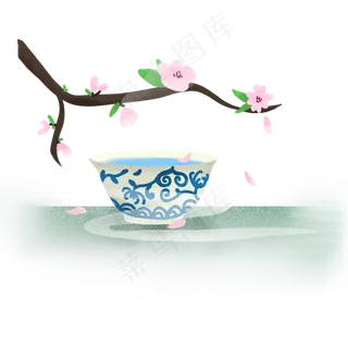 中国风青花瓷茶水桃花枝