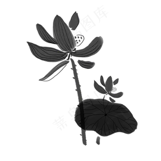 手绘中国风水墨荷花植物免抠图