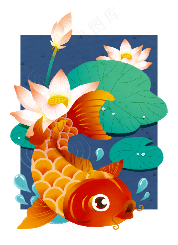 吉祥红色锦鲤荷花(2000X2750(DPI:300))psd模版下载
