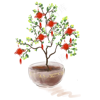 挂在植物上的中国结,免抠元素