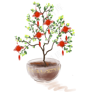 挂在植物上的中国结,免抠元素
