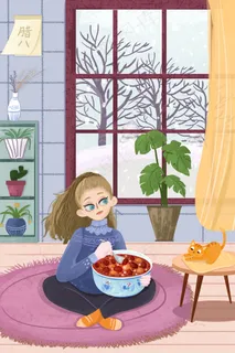 冬季扁平风格腊八节家庭配图 冬季扁平风格腊八节家庭配图