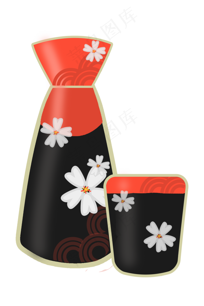 日本酒文化酒壶插画,免抠元素